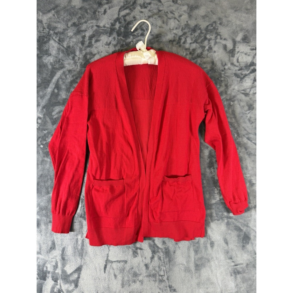 Time and Tru Red Women's Chenille Waffle Open Front Cardigan Sweater M (8-10)